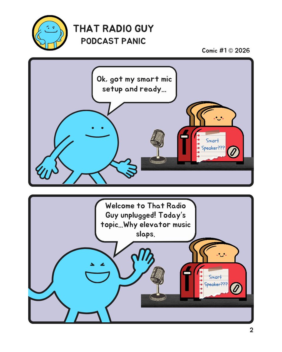 thatradioguyza's tweet photo. Forget about a podcast...Does That Radio Guy even know we're to plug in his mic?

How did he even become a radio presenter in the first place? 🤔

#newseries  #comicstrip #radiolife #radiohost https://t.co/ANMdzKagVO