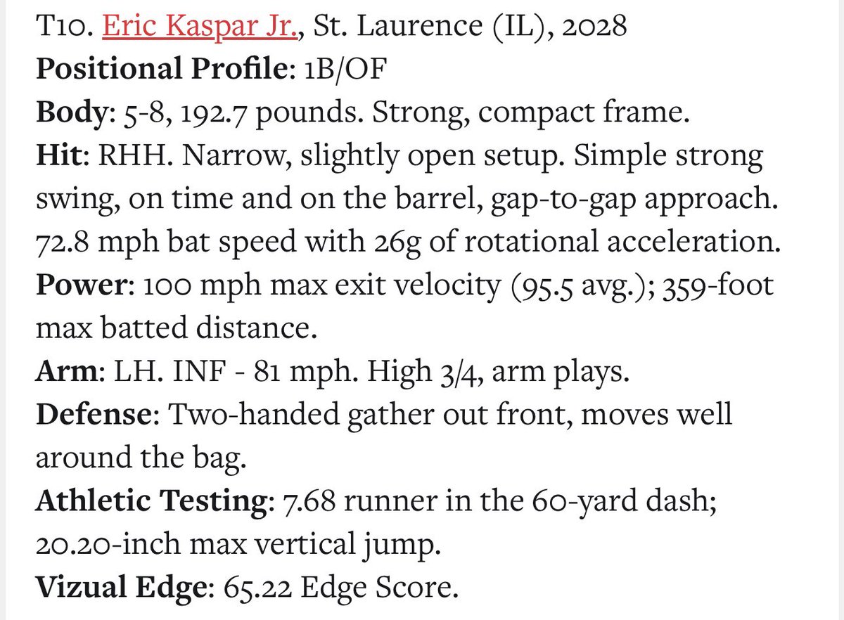Meat_Kaspar00's tweet photo. Thank you to @PrepBaseballIL and @DrewLocascio for naming me one of the top 10 infielders at the Joliet preseason ID. @stl_coachpete12 @ChuckPeters @TeeJayMarik @cam_mcdonald4 @cpeacockNIU @JustinSumner_3 @Steve_Holm20 @JakeLotz03 @CoachCamUIC @Jajimenez34 https://t.co/UaAvcxKjsc