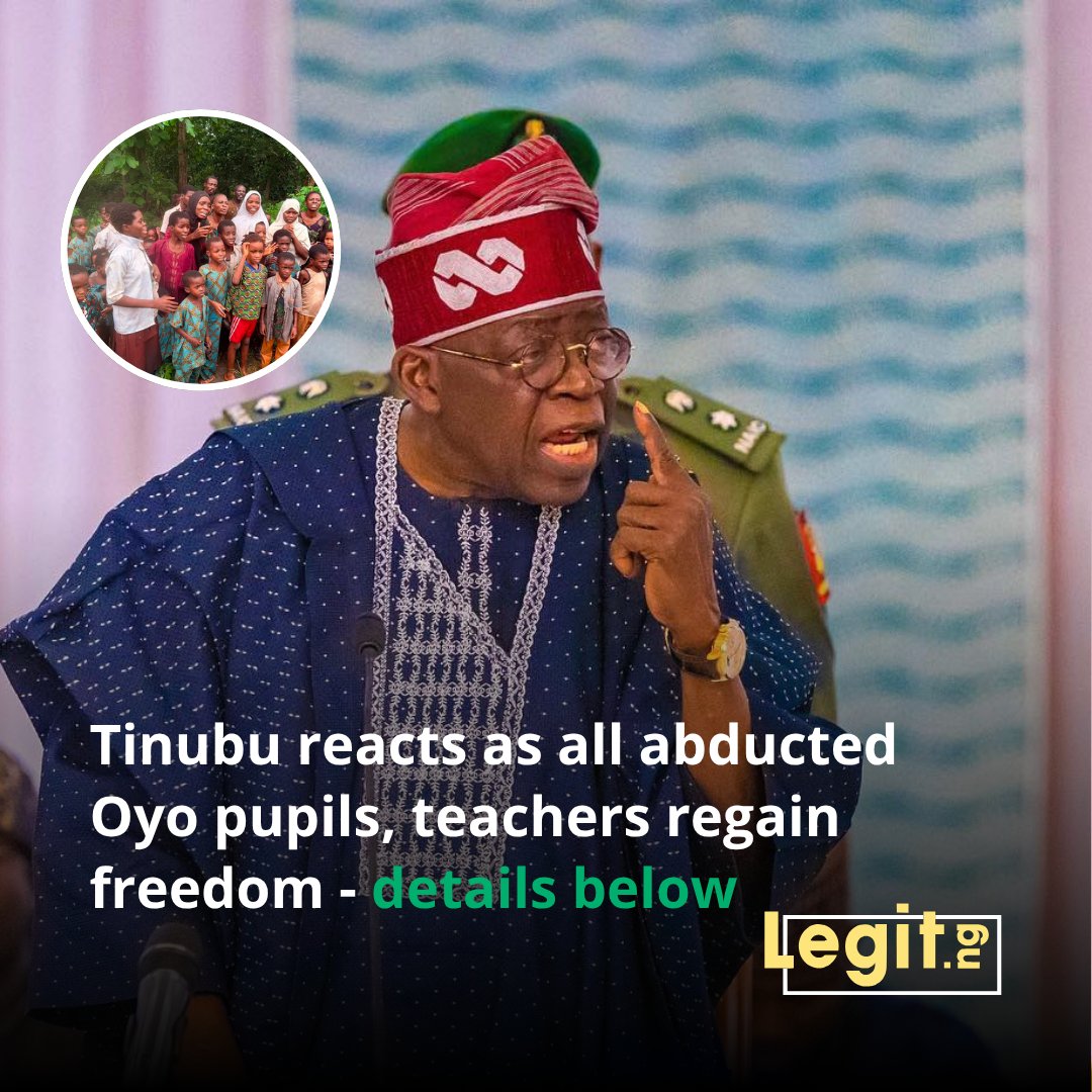 legitngnews's tweet photo. President Bola Tinubu has reacted after security agencies rescued all schoolchildren and teachers abducted in #Oriire, Oyo state, nearly two months after the mass kidnapping. Details here>https://t.co/nsd9FuYSSo https://t.co/NPZ1cbKokY