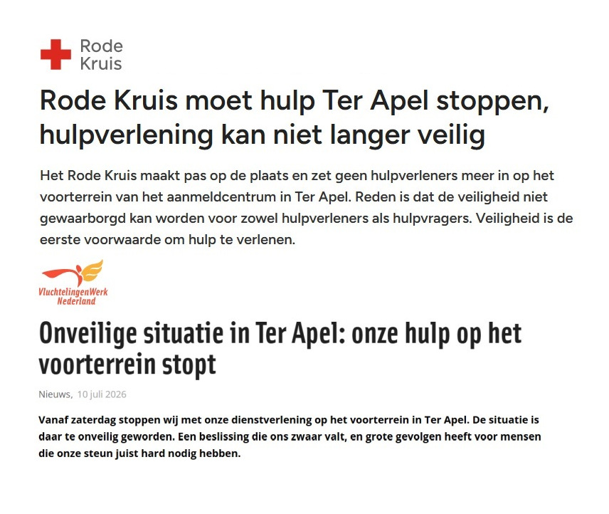 Gerard1945X's tweet photo. Het Rode Kruis en Vluchtelingenwerk stoppen met hun hulp in Ter Apel omdat het te onveilig is, maar die dictatoriale minister van Asiel en Omvolking (@MinisterAenM)  wil wel met zijn dwangwet de Nederlandse bevolking  dat criminele asieltuig door de strot duwen. 
#spreidingswet https://t.co/X2Qigrphlu