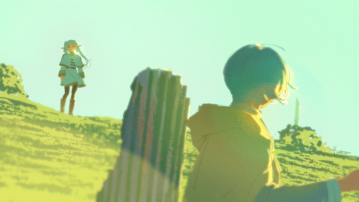 maritunes_'s tweet photo. I adapted the final scene of the Goblin K-drama, imagining Frieren meeting Himmel at Aureole, as an exercise for a course I’m taking again✨
I haven’t read the manga yet, so this was purely a product of my imagination, thinking the scene would be a perfect fit 😆 https://t.co/9XTHX2LMux