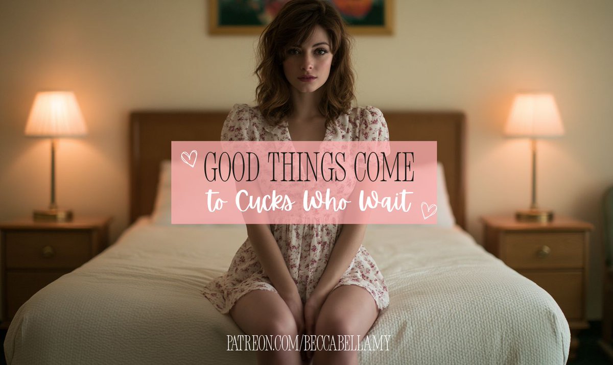 becca_bellamy's tweet photo. Good Things Come to Cucks Who Wait

You waited. You waited like she told you. You wanted to masturbate so badly, but you waited. You waited while she was fucking her boyfriend, while his cock filled her pussy like you’ve never been able to. You couldn’t stop thinking about it. You imagined your wife on her back, her legs wrapped around him, his ten thick inches plunging into her over and over again.

Finally, after what seemed like an eternity, you heard the garage door open. Her car pulled in. Your heart started pumping in your chest. Your cock got hard. The moment you’d been waiting for was almost upon you.

Without a word she walked past you and to the bedroom and you followed. The exaggerated sway in her hips caught your attention as the tight fabric of her miniskirt accentuated her perfect ass. You knew his cum was inside her and you wanted to taste it. You knew she was going to let you.

You followed her into the bedroom and watched her sit on the edge of the bed with her legs spread. Without prompting you fell to your knees in front of her and looked into your wife’s beautiful blue eyes.

“Were you a good boy tonight?” she asked as she reached out to caress your hair.

Beaming with pride you answered, “Yes, my love. I didn’t touch myself once.”

“Then you deserve a reward,” she said as she spread her legs and invited you to move closer.

“Kiss my panties, cuckold,” your wife ordered.

You leaned forward and placed a gentle kiss against the wet spot in her panties. The slightest hint of saltiness stayed on your lips as you pulled away. You licked it up greedily.

With love in her eyes your wife looked down at you once again and gave your permission to do what you had been fantasizing about for hours.

“You may clean my pussy, cuckold,” she said.

You pulled her panties aside and dove in voraciously. You drove your tongue into her cunt and found a thick dollop of her boyfriend’s cum to swallow eagerly. The thickness of it coated your throat as it moved to your stomach. Another man’s semen was inside you and you loved it.

“Good boy,” she whispered as your wife pulled you closer to her well-fucked pussy.

You dined on her cunt for as long as she would let you. You dug deep to extract every bit of his cum, to eat another man out of her cunt and receive your reward. Only then were you allowed to masturbate to orgasm.

Enjoy that? Want more? Visit my Patreon page for thousands of stories that will make your inner cuckold come alive.
#cuckold #hotwife #cuckoldstories #cumeatingcuckold #creampiecleanup