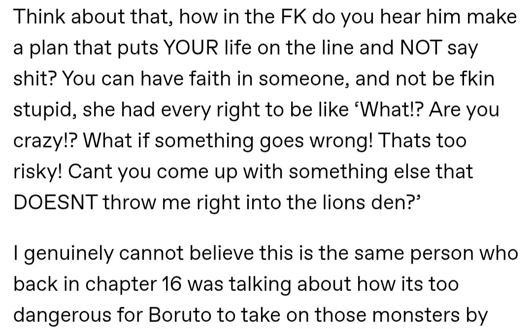 bs_2729's tweet photo. Without trying to explain anything to them, these idiots are already scolding her for agreeing with Boruto's plan, and they already think that she should have yelled at him and not agreed with his plan, and in general, they already miss Sarada from chapter 16 😆 https://t.co/fs7v7JmEkM