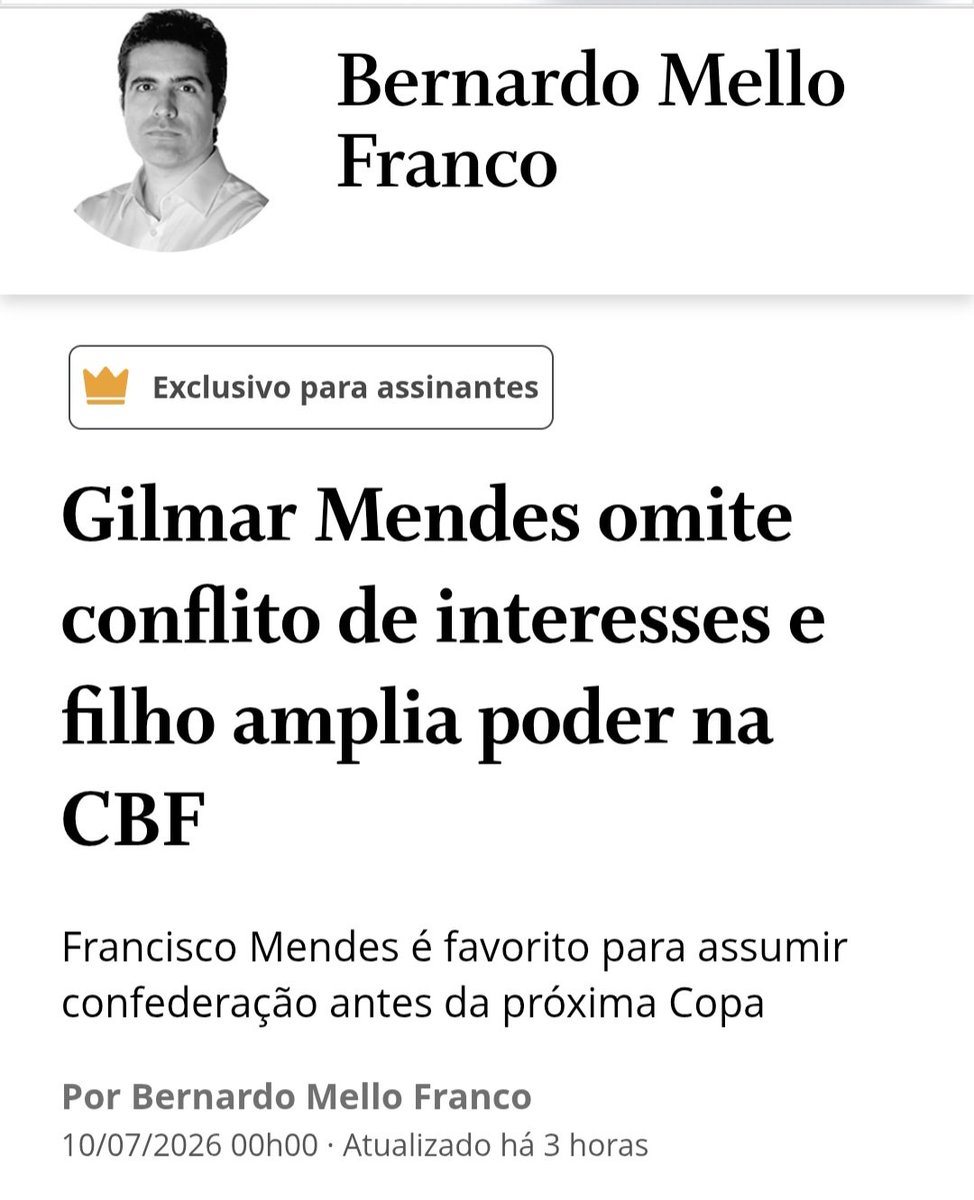 taoquei1's tweet photo. Ministro do STF omitindo conflito de interesse para benefício do filho, segundo a materia.
E é só isso... mais uma materia de jornal que naturaliza o absurdo diário. https://t.co/RtmTEpY4ZI