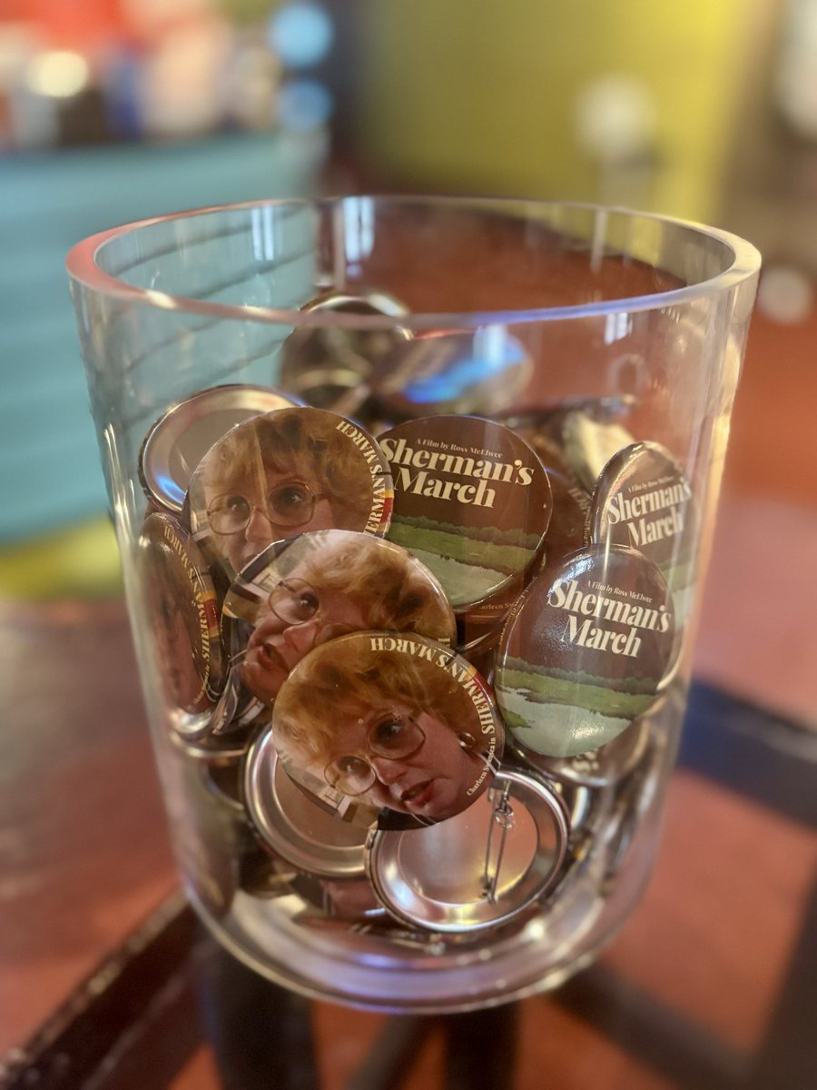 FilmForumNYC's tweet photo. Pick up a free SHERMAN’S MARCH button in our lobby during our run of McElwee’s 1986 opus and his moving latest REMAKE (opens today) while supplies last! ✨ https://t.co/uxMMZ2GOpt