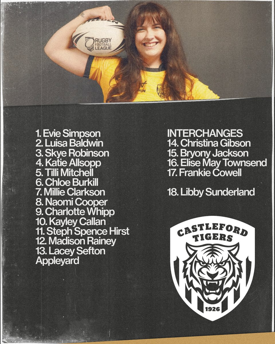 CTRLFC's tweet photo. TEAM LIST 🗒️ Your Tigers to face @Salford_RLFC at CorpAcq Stadium ⚫️🟡🐯

#COYF #Tigers #RugbyLeague https://t.co/aFuIoTgW61