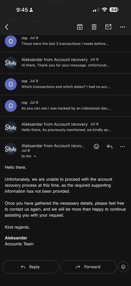DDG77_'s tweet photo. Please help me get my account back. It is impossible for me to give transactions made by the hacker. Give me a just and proper way to verify my identity and ownership rather than this method. @StakeEddie @Stake

I hope you can notice this @Trainwreckstv @Xposed @BigFoltz @SchneckyIRL