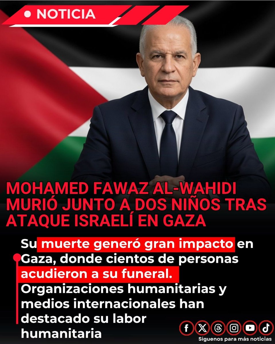 EnsedeCiencia's tweet photo. 🚨Mohamed Fawaz al-Wahidi, director de relaciones públicas del Comité de Socorro Egipcio en Gaza, fue asesinado el 7 de julio de 2026 en un ataque israelí en el barrio de Sabra, en la ciudad de Gaza.
Viajaba en un taxi cuando un misil impactó el vehículo. Murieron junto a él otras tres personas, incluyendo dos niños de 8 y 10 años.
Al-Wahidi se había hecho conocido en las últimas semanas por organizar proyecciones públicas de los partidos del Mundial 2026 en medio de los escombros de Gaza, algo que representaba un momento de respiro para muchas familias desplazadas.
El ataque ocurrió pocas horas antes del partido de octavos de final entre Egipto y Argentina.
Según reportes de medios como BBC, The Guardian y Al Jazeera, el Ejército israelí declaró que el objetivo del ataque era un militante de Hamás y que al-Wahidi no era el blanco.