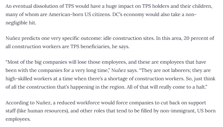 ReichlinMelnick's tweet photo. To give a sense of the impact that terminating TPS for El Salvador could have on the DC Metro area, in 2018 it was estimated that 20% of all construction employees in the region were Salvadorans with TPS, mostly senior employees doing skilled labor that can't easily be replaced. https://t.co/DslY13F2VK