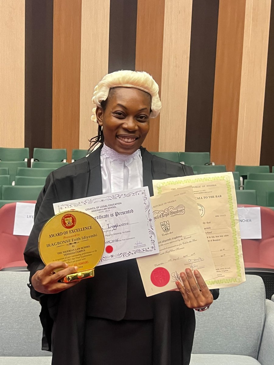 Fayth__i's tweet photo. You may now address me as 🤭
F. I. Iragbonse, Esq.
LL.B (Hons., University of Lagos)
B.L (First Class Honours)
Barrister and Solicitor of the Supreme Court of Nigeria https://t.co/KUjekHC4GL