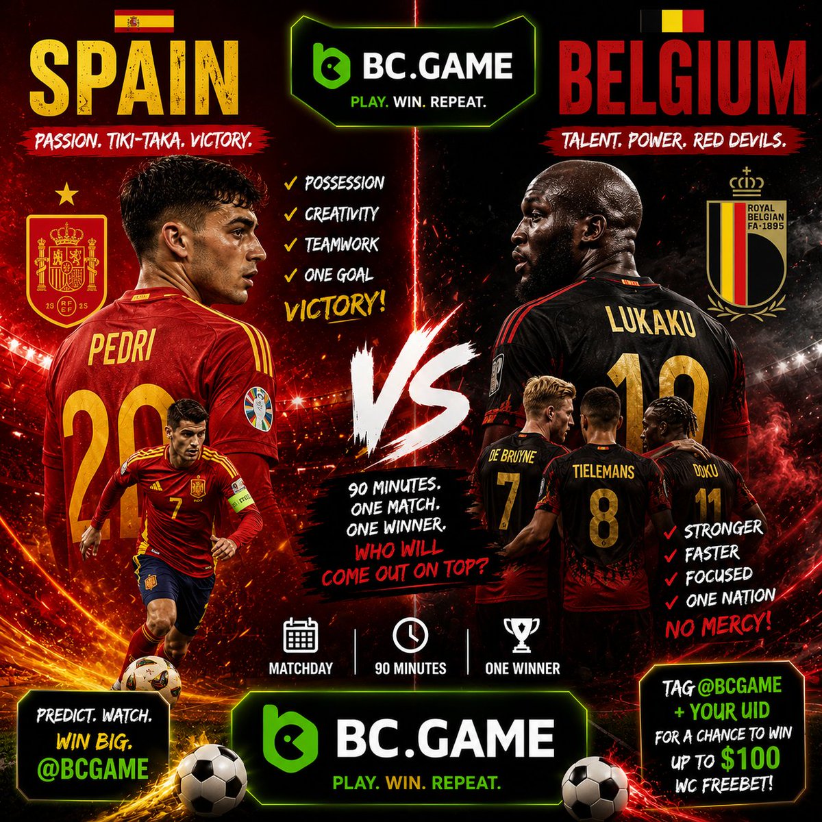 Nazeeysol's tweet photo. No overthinking. I'm just here for good football tonight. Spain vs Belgium should be fun to watch. 
@bcgame 
Uid 51308200 https://t.co/SQnP9nlC5R