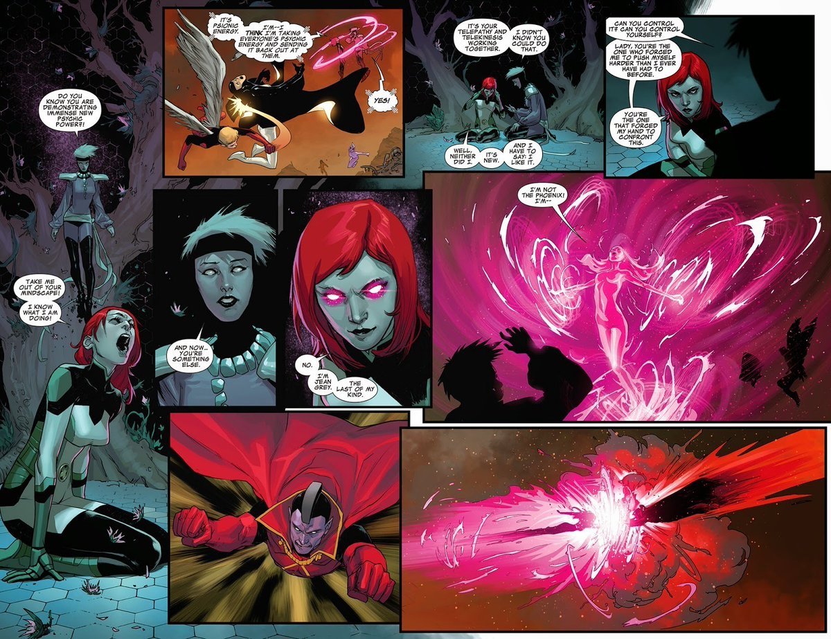 bythegoddess's tweet photo. I'm hoping that somehow her powers evolve to the comic-accurate pink color, similar to how Madelyne's did in the first season, and they show her going into her psionic form. By combining telekinesis and telepathy, she passively drains nearby psychic energy, boosting her own. https://t.co/OkghPB62Jd