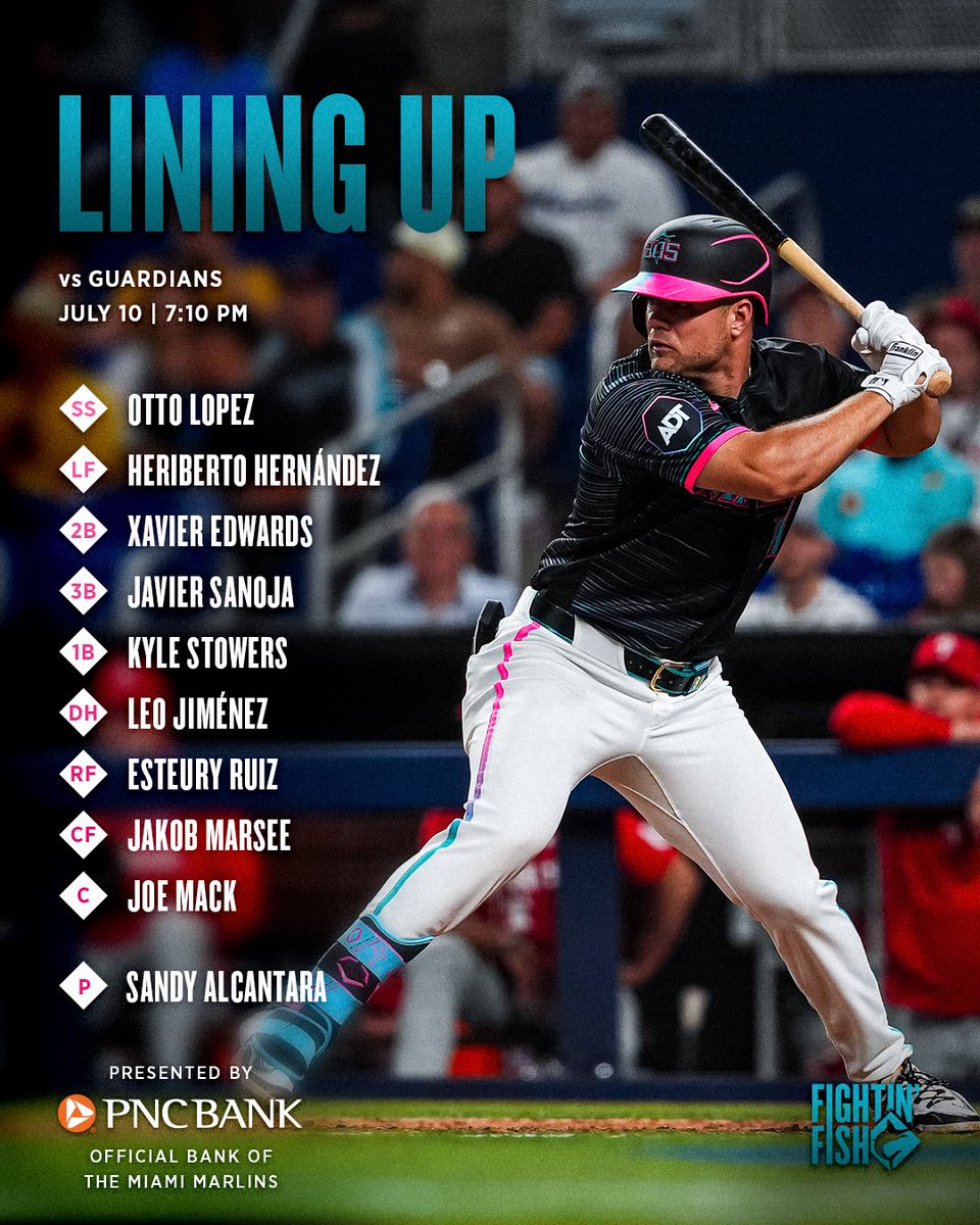 Marlins's tweet photo. Let’s get wavy 🌊

🤝: @PNCBank 
📺: https://t.co/pMAEOPHNJ8 
👂: @MarlinsRadio, @radiomambi710, @1043wqam 
⏰: 7:10 PM ET     
🏟️: Roof status: CLOSED

#FightinFish // https://t.co/ZrOdIbYDTI https://t.co/MTAFZMPg5S