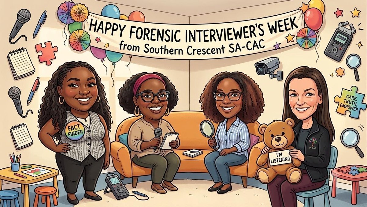 SCSAC's tweet photo. This #ForensicInterviewersWeek, we celebrate the professionals who create safe spaces for kiddos to share their experiences, gather info w/care &amp; neutrality, &amp; help support a child's journey toward healing. A special thanks to Forensic Interviewers EVERYWHERE for all that you do! https://t.co/hTpa4LbFBz