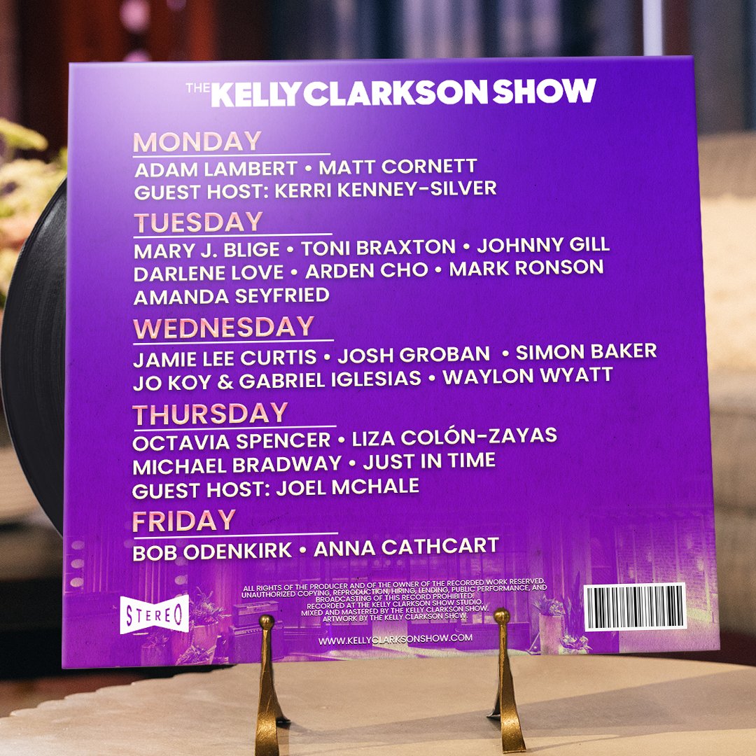 KellyClarksonTV's tweet photo. Fun lineup this week on Kelly! 💿 https://t.co/qT9BZ7Ay4c