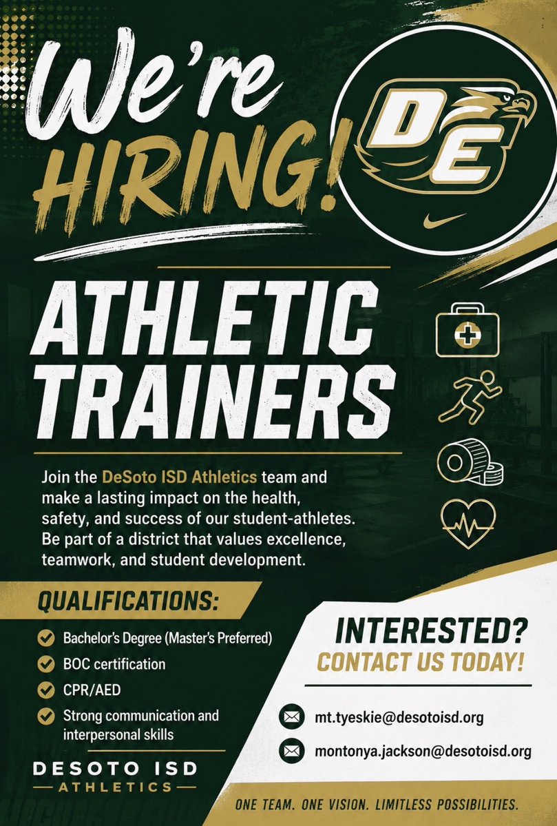 MontonyaJackson's tweet photo. Ready to make the TEAM behind the Team? Join the nest! #eaglenation 
#sportsmedicine 
#athletictrainers https://t.co/AUfvwYVDGm