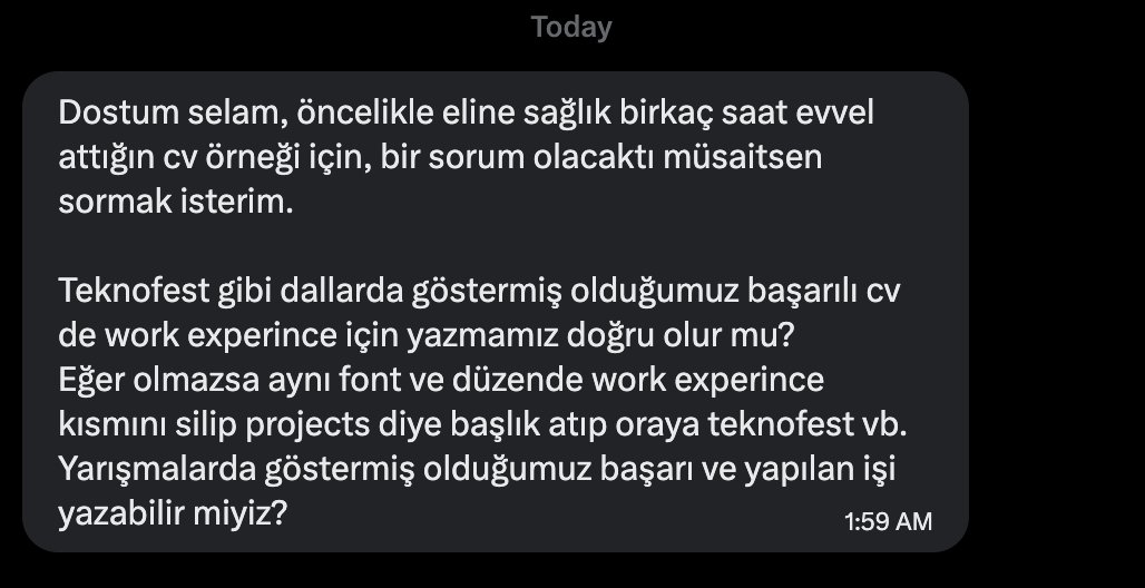 ikdannefret's tweet photo. Üzülerek söylüyorum ki yeni mezun bütün gençlerin CV'sinde Teknofest'ten bir şey başarısı yazıyor. 

Kimsenin önüne geçemiyorsunuz, herkes Teknofest'te proje yapmış. https://t.co/MBHSRyjJsd