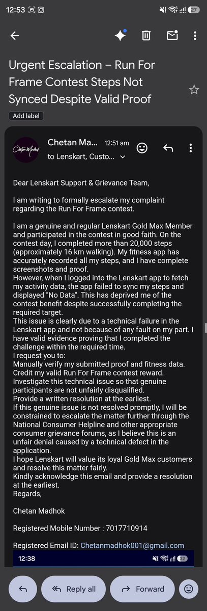 chetan_madhok's tweet photo. Dear @Lenskart_com & @peyushbansal,
I completed 20,000+ steps for the #RunForFrame contest. My fitness app has full proof, but the Lenskart app failed to sync and showed "No Data". This is unfair to genuine participants. Please verify manually and resolve this asap.
#Lenskart https://t.co/BUQQgq8xc5