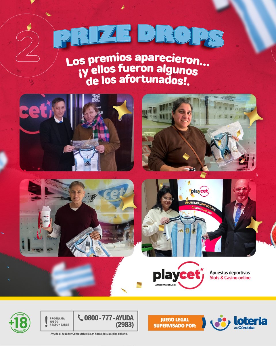 playcetok's tweet photo. Durante el Mundial entregamos más de 20 camisetas oficiales a través de sorteos, torneos y acciones especiales. 

Gracias a todos los que participaron y fueron parte de esta experiencia. 🙌 📷 

Deslizá para conocer a algunos de los ganadores.  📷 Seguinos en instagram, activá las notificaciones y no te pierdas las promociones y sorpresas que largamos!  📷 

Jugá responsablemente. Juego legal supervisado por Lotería de Córdoba. +18. 📣