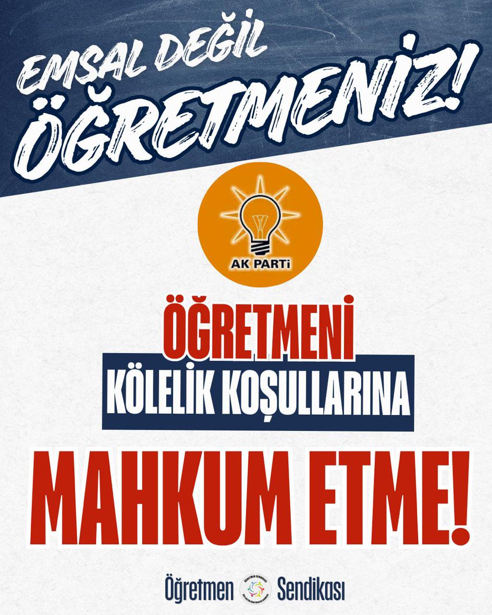 ogretmensendika's tweet photo. Öğretmenlerin haklı ve hukuki dayanakları bulunan taleplerini, başka meslek gruplarına "emsal olur" gerekçesiyle engellemek çağ dışı bir yaklaşımdır. Piyasacı ve sektörcü bu siyasi anlayışı toplum önünde savunma cesareti gösteremeyenler, sahip oldukları gücü sermayenin lehine kullanarak öğretmenleri adeta köleliğe mahkûm ediyor.

Adalet ve Kalkınma Partisi, TBMM'de, Millî Eğitim Bakanlığında veya Çalışma ve Sosyal Güvenlik Bakanlığında rahatlıkla çözebileceği sorunları, parti politikası gereği daha da derinleştiriyor.
Kamusal alanların kontrolünü patronlara bırakan yönetici kadronun ütopik değerlendirmeleriyle ülke yönetilemez.

Kazanan kimler? Kaybeden kimler? AK Parti kimin partisi, kimlerin yanında? Neden öğretmenlerin yanında değil?

Öğretmenlerin ve ailelerinin zihnindeki sorular bunlar.
Karar zamanı!

#14TemmuzdaÖğretmenlerAnkarada
 @Yusuf__Tekin @Akparti @tcmeb @ProfDrAGurcan @NazimMavis @ozmehmetemin @ZehraNurAydemr @ozturkercn @kemalkarahanmv @mhulkicevizoglu @YucelArzen  @makif_yilmaz @latifselvi42 @IbrahimUKaynak @rukiye_toy @yilmazbuyukaydn @ismetguneshan17 @elvangezmischp @yalimhalici @FethiAcikel @Suat_Ozcagdas @fazilkasap @drmadiguzel @ilyastopsakal @saffetsancakli @YLMZHUN @KezbanKonukcu @PerihanKoca @senolsunat @mehmetkaramansp