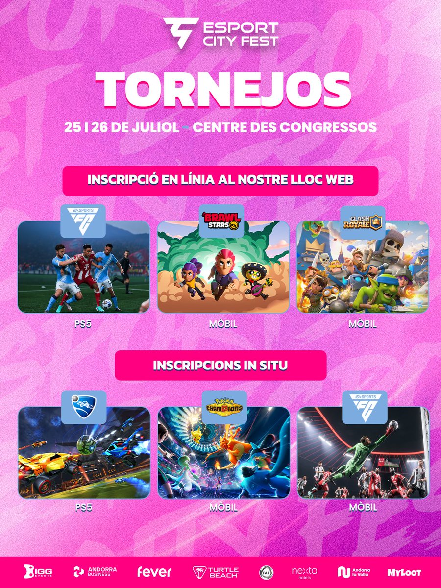 ecityfest's tweet photo. Els tornejos arriben a l'Esports City Fest! 🫡

Del 25 al 26 de juliol, participa en els tornejos que vulguis: estiguis al nivell que estiguis o tinguis l'edat que tinguis, són oberts a tothom. Bonus per al torneig de FC a la PS5: 500 € en premis en joc. 🎁

Enllaç a la bio https://t.co/KLHdzoCu7Y