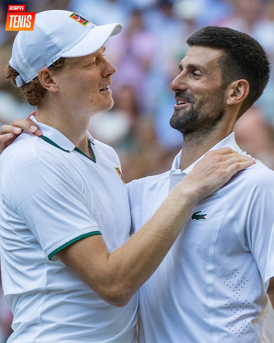 ESPNtenis's tweet photo. "En los Grand Slams es completamente diferente enfrentarte a Djokovic que hacerlo en otros torneos. Vi el partido que jugó contra Félix y fue espectacular, es una verdadera inspiración para todos nosotros y para la nueva generación".

🗣️ Jannik Sinner, finalista de #Wimbledon. https://t.co/4qTBRcILK2