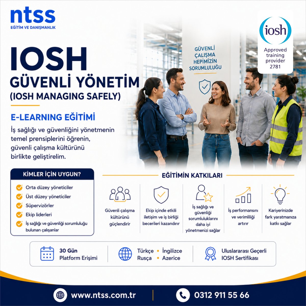 NTSS_Ltd's tweet photo. IOSH Güvenli Yönetim (Managing Safely) E-Learning Eğitimi ile iş sağlığı ve güvenliği konularında uluslararası geçerliliğe sahip bilgi ve beceriler kazanın.
✅ Türkçe, İngilizce, Rusça ve Azerice eğitim seçeneği
https://t.co/mTZSAlMmoU
#IOSH #ManagingSafely #İSG #yönetici https://t.co/XDdnXtEpwC