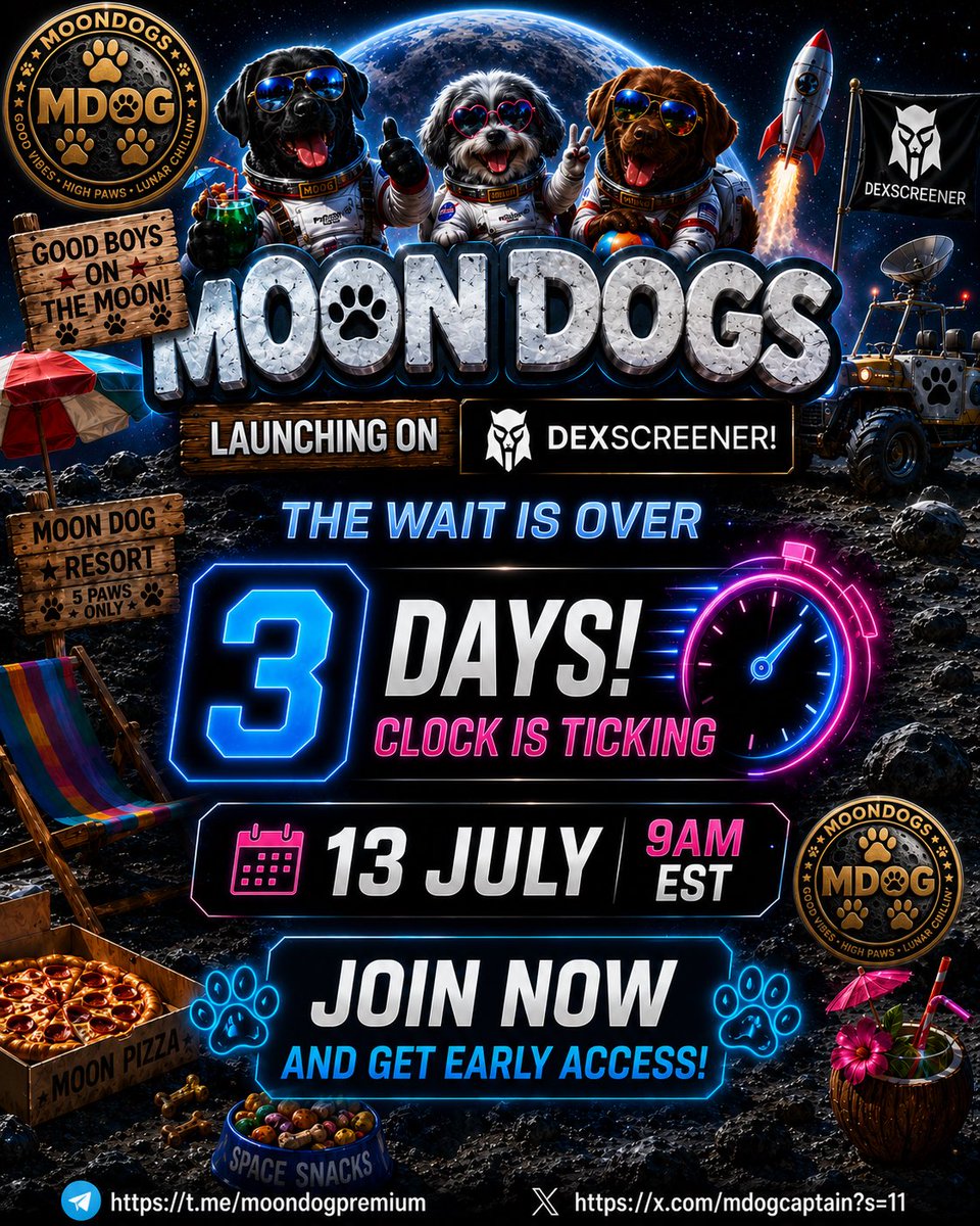 MDOGCaptain's tweet photo. 3 DAYS TO LAUNCH!

🚀 🌕 🚀

MDOG launches on Dexscreener July 13th at 9 AM EST!

CA: 379ddk9z7ir2R3A8TdhPgmnkuiFcBAasmcZNgBhVpump

Trade Memes. Save Lives.

MDOG is the meme coin that turns every transaction into real-world support for animal shelters.

#CryptoMarket #SOL #Dexscreener