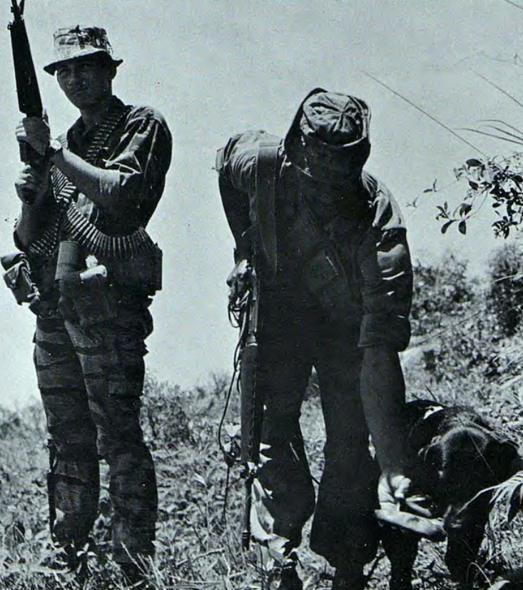 WarSansFronts's tweet photo. Two American soldiers patrolling the Vietnamese countryside with a military working Dog.
Source: Rendezvous With Destiny, 101st Division magazine, Winter 68-69 https://t.co/1Ihy2UZPOe