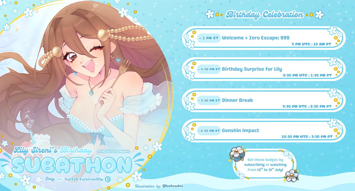 sirenilily's tweet photo. °˖❀ Birthday stream announcement ❀˖°
I'll celebrate my birthday this weekend @ 1 PM ET💙

❀ New outfit debut, special badges, fun games!
❀ Handcam, AMA, quizzes and more!
❀ Surprises and cake!

Thanks to @leshnadne for this beautiful illustration!💙

Hope to see you there!💙 https://t.co/g00DqotBK7