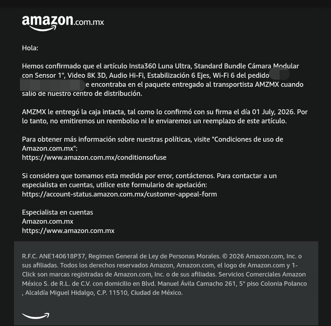 PachucaVIVE's tweet photo. @amazon @amazonmex @AmazonHelp @Profeco @AtencionProfeco Tras el reporte, la respuesta de @amazonmex fue que no emitirán reembolso ni reemplazo, una falta de seriedad total en una empresa tan grande https://t.co/OMWhRWEk1z