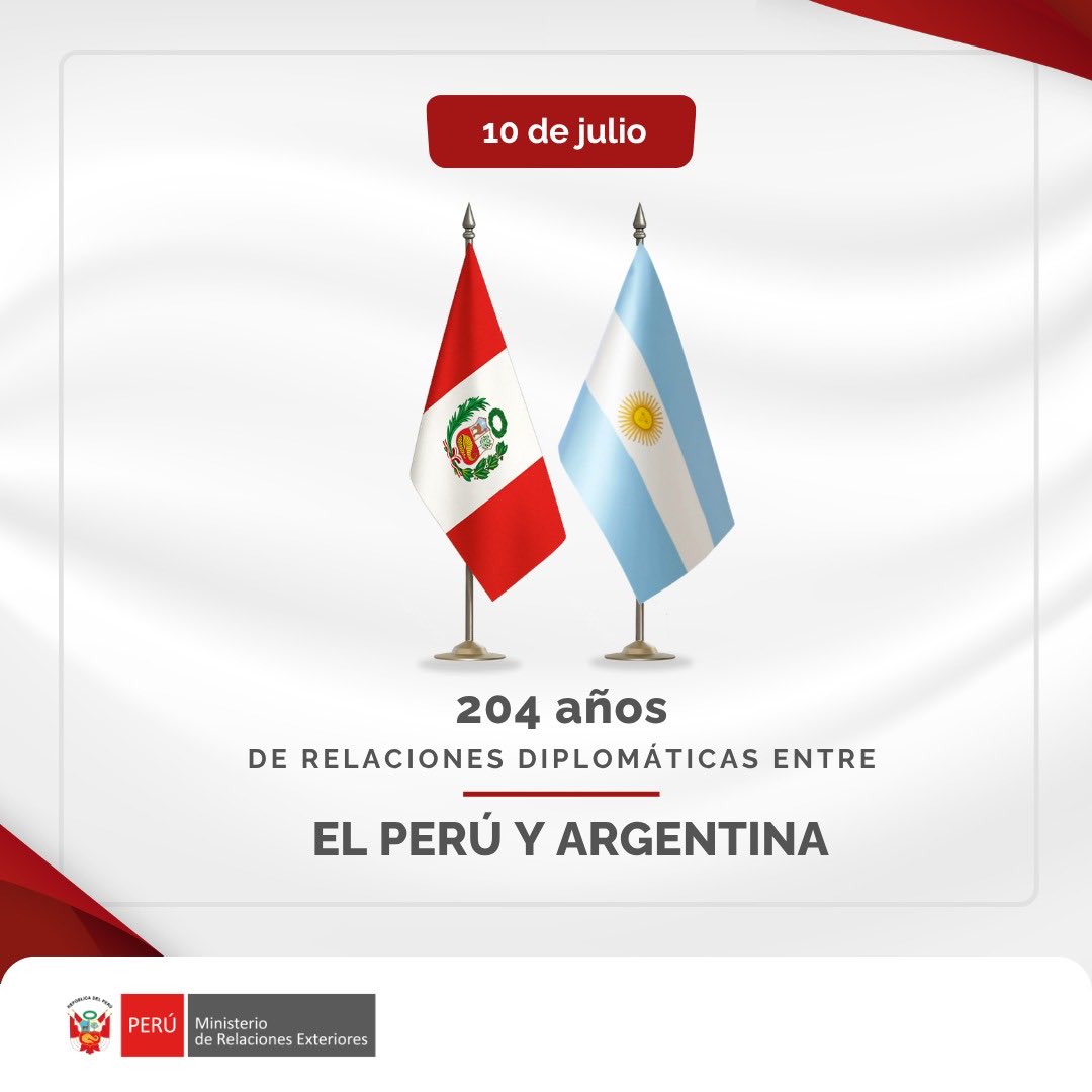 CancilleriaPeru's tweet photo. El Perú y Argentina conmemoran 204 años de relaciones diplomáticas. En esta ocasión, el Perú renueva su compromiso de seguir fortaleciendo los históricos vínculos de amistad y cooperación, para promover el comercio, las inversiones, la innovación tecnológica y la seguridad, con la convicción de que el trabajo conjunto seguirá generando mayores oportunidades y bienestar para nuestros pueblos.