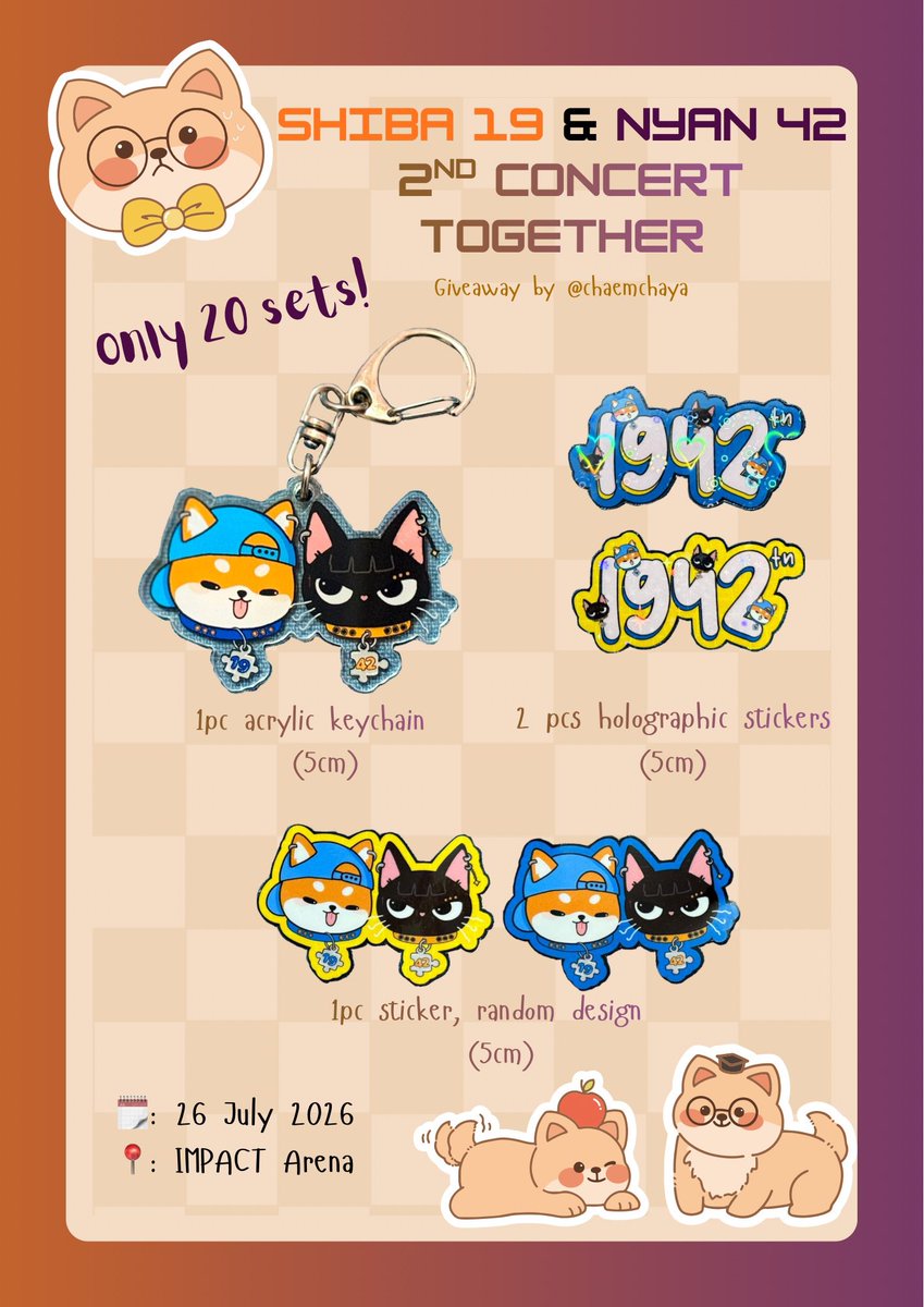 chaemchaya's tweet photo. 🐶 pls kindly rt 🐱

𝓖iveaway for #BUS_LIGHTASONE 

🧡1 set includes acrylic keychain (x1), die cut stickers (x3)
💜limited 20 sets 

📍: IMPACT Arena
🗓️: 26 July 
⏰: tba 

✨rt + show this tweet ✨
✨dm for exchange✨

#THAIchayanon
#NEXnattakit 
#thainex https://t.co/OCqniiBVa8