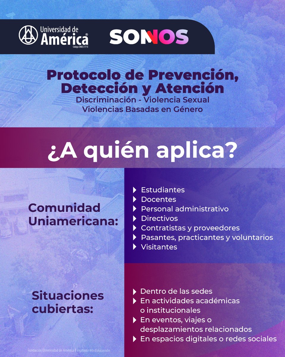 F_UAMERICA's tweet photo. 💜 ¿A quién aplica nuestro Protocolo de Prevención, Detección y Atención de VBG?

#SomosUAmérica
#UnidosCreamosFuturo
#EspaciosSeguros https://t.co/0PklX6BEKh