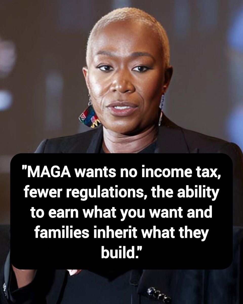 DavidJHarrisJr's tweet photo. Joy Reid warning about MAGA: "MAGA wants no income tax, fewer regulations, the ability to earn what you want and families inherit what they build."

Thoughts? https://t.co/ApPsJJ5k3a