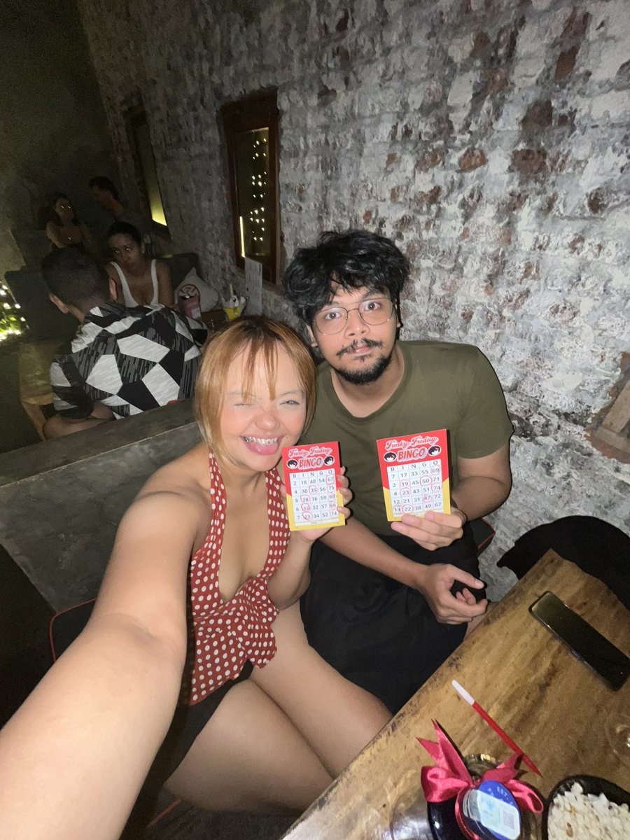 beebawesome's tweet photo. Take your introverted fiancé to drag bingo night (selama masih bisa nonton world cup he said he’s down) 😂 

Also I won bingo night. https://t.co/wJLHjtRCTs