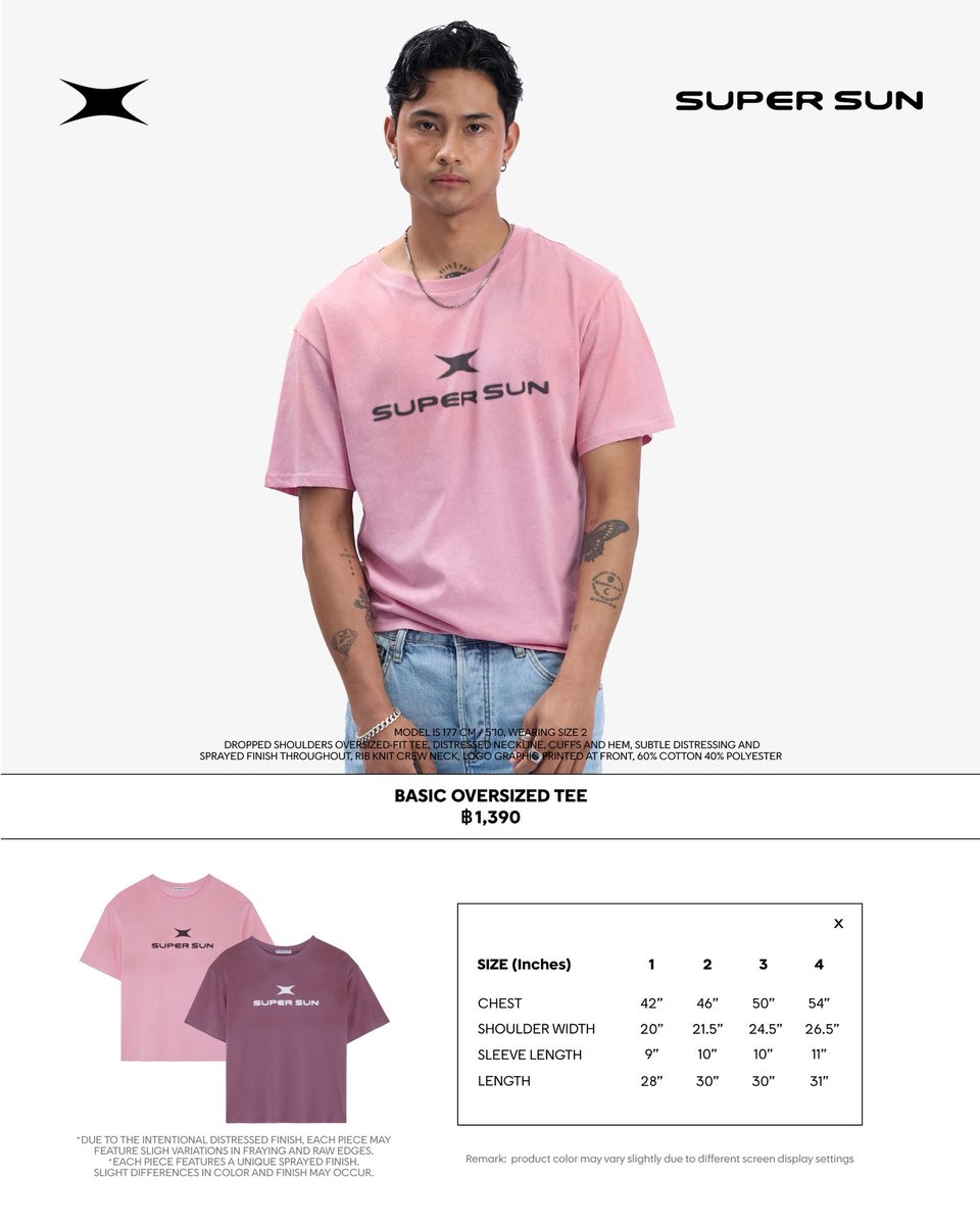 ssupersun's tweet photo. HOMEGROUND SIZE GUIDE & PRODUCT DETAILS

SUPER SUN NEW DROP ‘HOMEGROUND’
Available on 11 JULY 2026 
at 11.00 am (GMT+7)
via https://t.co/Y7jOQgl6U0

Note: Shipping starts 14 JULY 2026
*Limited to 1 piece per size, per product, per color, per order for Basic Oversized tee, Basic Baby Tee and HOMEGROUND Double-Layer Boxy Fit Tee
*Limited to 2 pieces per size, per product, per order for HOMEGROUND Sweatpants and HOMEGROUND Sweatshorts

#SUPERSUN
#SSHOMEGROUND