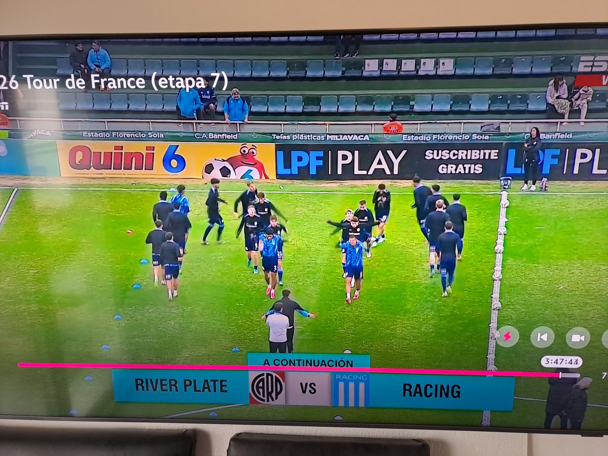 blakion's tweet photo. @DisneyPlus me interrumpe la señal del tour de francia y me pone River vs. Racing en un momento crítico de la carrera. Es una estafa. https://t.co/xRjTj5oohH