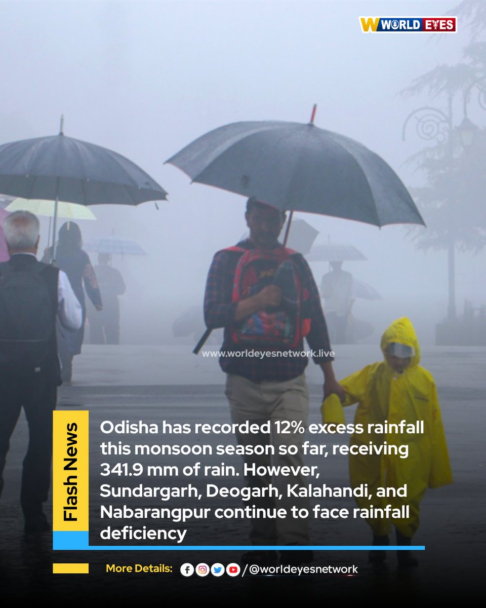 worldeyesnet's tweet photo. Odisha Records 12% Excess Rainfall This Monsoon

#Odisha #Monsoon #Rainfall #WeatherUpdate #IMD #OdishaWeather #HeavyRain #Monsoon2026 #Climate #BreakingNews #IndiaNews #Sundargarh #Deogarh #Kalahandi #Nabarangpur #NewsUpdate #LatestNews #WorldEyes https://t.co/dCS7tdsCXO