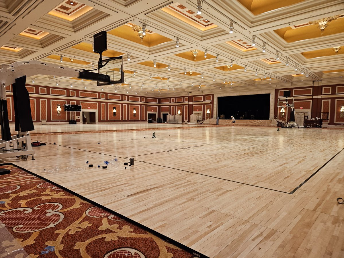 JPslimm82's tweet photo. @TheHoopCentral @mcten I helped setup the courts for Summer League 2025 in the same ballroom at the Wynn in Vegas. It was so dope! https://t.co/v3uV0RByRy
