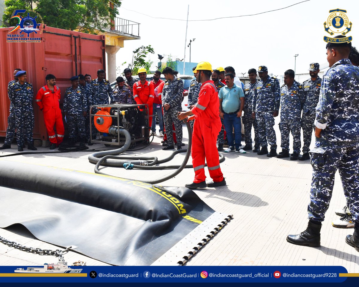 IndiaCoastGuard's tweet photo. CGPRT(NW) along with @IndiaCoastGuard Station #Vadinar conducted the maiden IMO OPRC Level-I course from 06-10 Jul 26. 

A total of 41 participants including #ICG Officers and OHA representatives from #Gujarat attended. 

The curriculum covered contingency planning, sensitive area mapping, field/industrial visits, table-top exercise on oil spill simulation for the Gujarat coast, and practical demonstration of PR equipment. 

The course provided hands-on training to On Scene Commanders and Supervisors for effective response during any eventuality. It also validated SOPs for prevention and control of pollution in the Gulf of Kutch and Gulf of Khambhat region.

#PollutionResponse #WeProtect #IndianCoastGuard