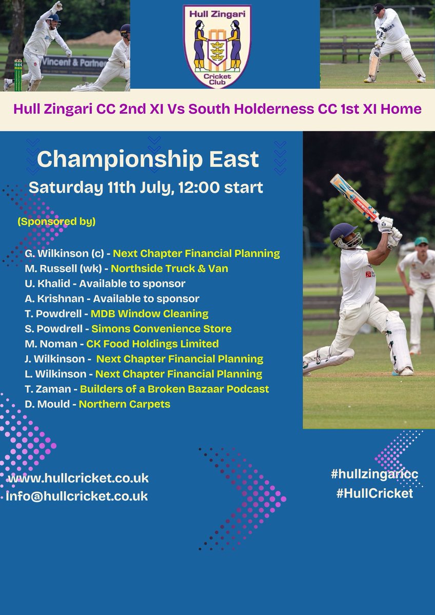HullZingari's tweet photo. Weekend Teams 
Go well everyone!
#hullzingaricc #hullcricket https://t.co/NqRPlqnqOS