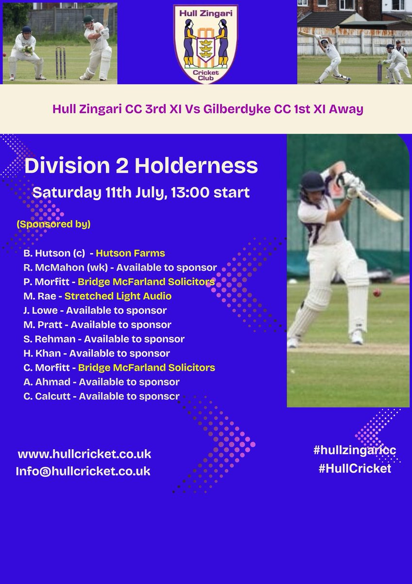 HullZingari's tweet photo. Weekend Teams 
Go well everyone!
#hullzingaricc #hullcricket https://t.co/NqRPlqnqOS