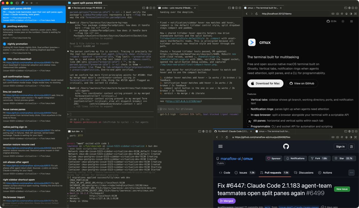 midudev's tweet photo. Una terminal para programar con agentes de IA.
Nativa en macOS, open source y sin Electron.

Aceleración por GPU, pestañas verticales, navegador integrado y avisos cuando un agente te necesita.

Pronto en Linux y Windows:
→ https://t.co/XvL3azE0LF https://t.co/MkMOV2S6r0
