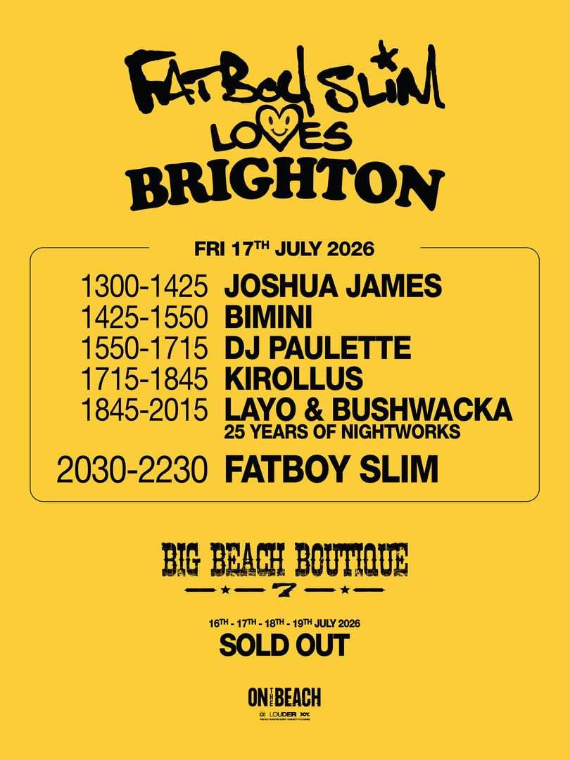 OnTheBeachBTN's tweet photo. FATBOY SLIM SET TIMES HAVE LANDED 🪩

Plan your day, arrive early and catch every artist from the very first set.

Visit the link in bio for limited resale tickets 🔗  https://t.co/f2TSFO0W2l

#OnTheBeach2026 #AtTheBeach #SummerOnTheBeach https://t.co/gLBV3Enlgl