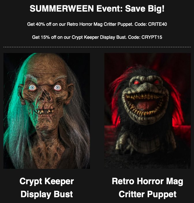 kreationX's tweet photo. 🎃 SUMMERWEEN is here!

Save on two of my favorite horror creations.👁️

https://t.co/qw0OLxXrwl https://t.co/vEIg9Zzvkv