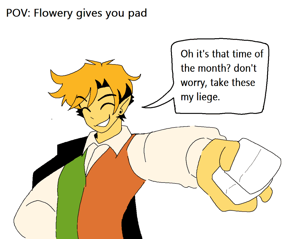Lucky4Bucky's tweet photo. flowery gives you pads for your period nonbinary addition⭐(this will be the last flowery period thing i make xoxoxoxo) #deltaruneㅤㅤㅤ https://t.co/yuu3FF9UaR