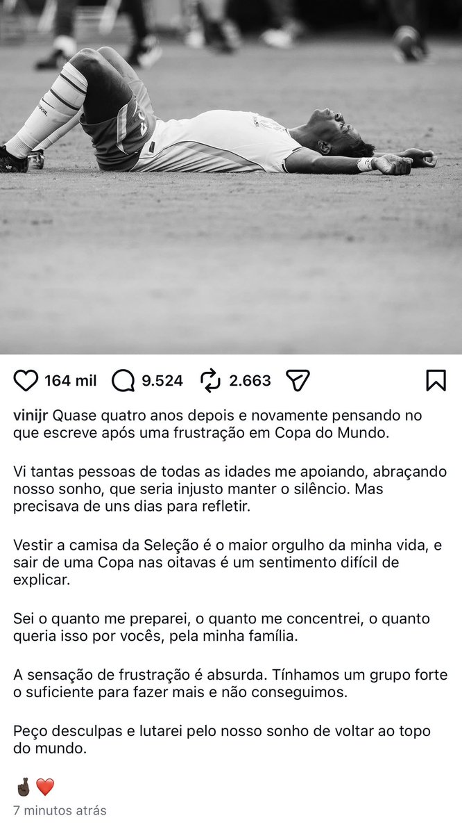 layzhis's tweet photo. Vini Jr sendo o ÚNICO jogador que realmente pediu desculpa pelo fiasco da seleção brasileira e que não usou Deus ou a religião como justificativa… pelo menos um https://t.co/N4rqb13nYe