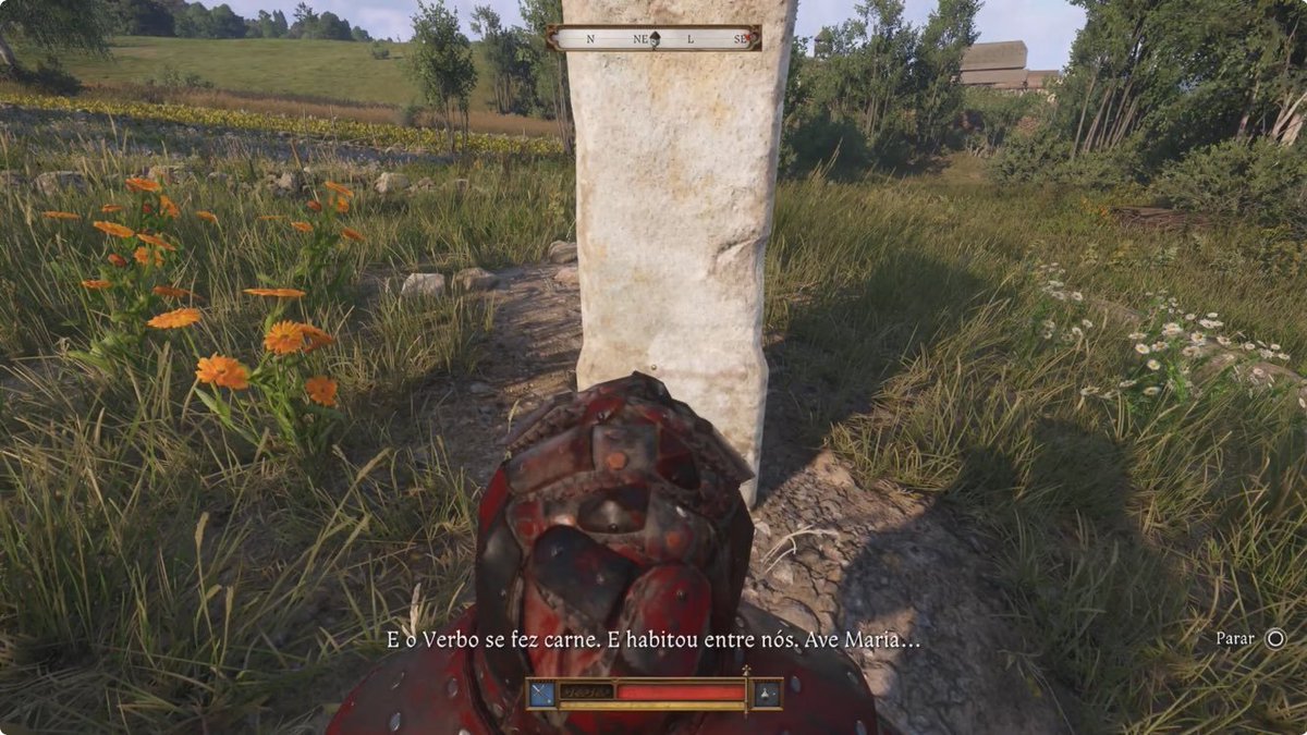 trad_west_'s tweet photo. One of the redeeming qualities of Kingdom Come: Deliverance 2, is that when the player prays at a shrine, cross, or chapel, the prayer must be completed fully for it to count. 

The game requires you to watch the animation that lasts 1–2 minutes, without skipping or interrupting, to activate buffs, that is, the prayer only counts if you listen to/watch it entirely.

Sure they have some stuff in the game that shouldn't be there but this is pretty cool