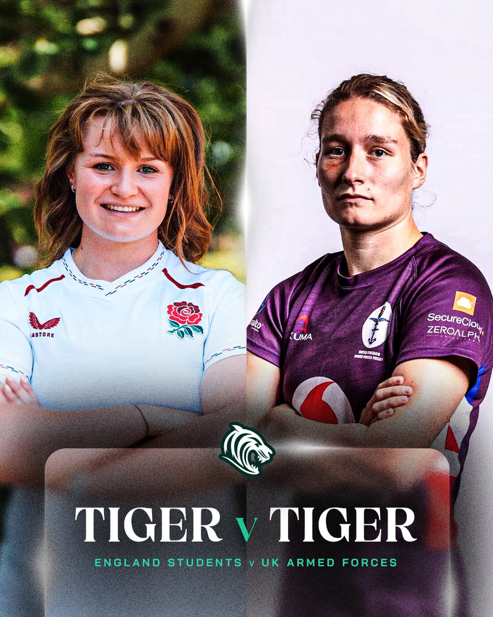 TigersWomens's tweet photo. TIGER v TIGER 🐯 ALANA v ROWANN

Catch all the action this weekend as England Students take on the UK Armed Forces 🔥 Can’t make it to the match? Catch it all on YouTube @UKAFRugby https://t.co/jL8EyZzJLH